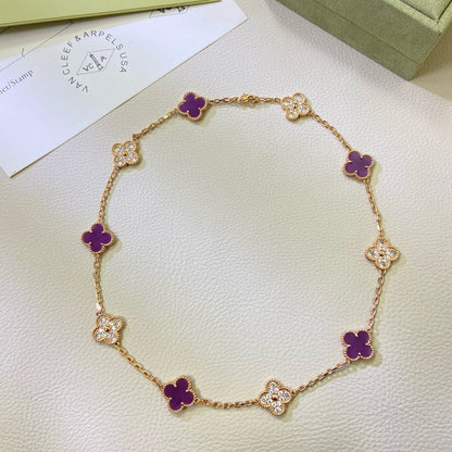 [Elowen Jewels]CLOVER 10 MOTIFS  PURPLE VIOLET DIAMOND NECKLACE