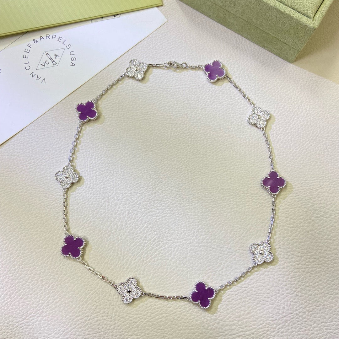 [Elowen Jewels]CLOVER 10 MOTIFS  PURPLE VIOLET DIAMOND NECKLACE
