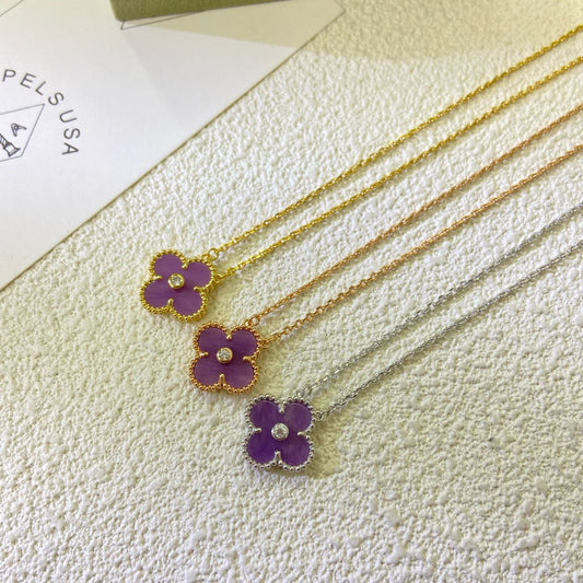 [Elowen Jewels]CLOVER 15MM DIAMOND  PURPLE VIOLET NECKLACE