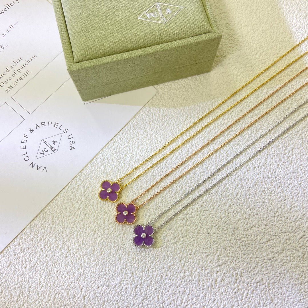 [Elowen Jewels]CLOVER 15MM DIAMOND  PURPLE VIOLET NECKLACE