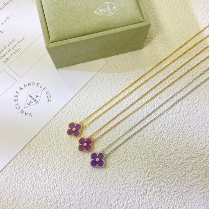 [Elowen Jewels]CLOVER 15MM DIAMOND  PURPLE VIOLET NECKLACE