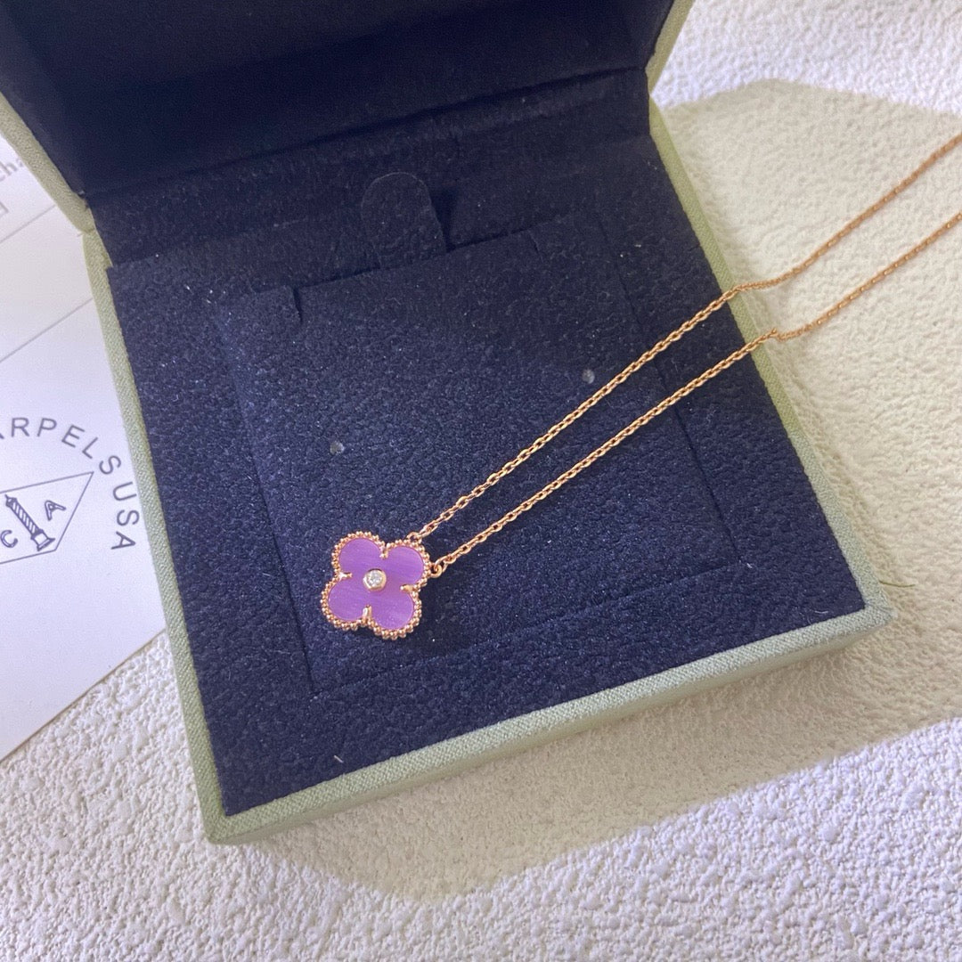 [Elowen Jewels]CLOVER 15MM DIAMOND  PURPLE VIOLET NECKLACE