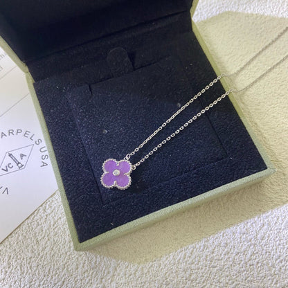 [Elowen Jewels]CLOVER 15MM DIAMOND  PURPLE VIOLET NECKLACE