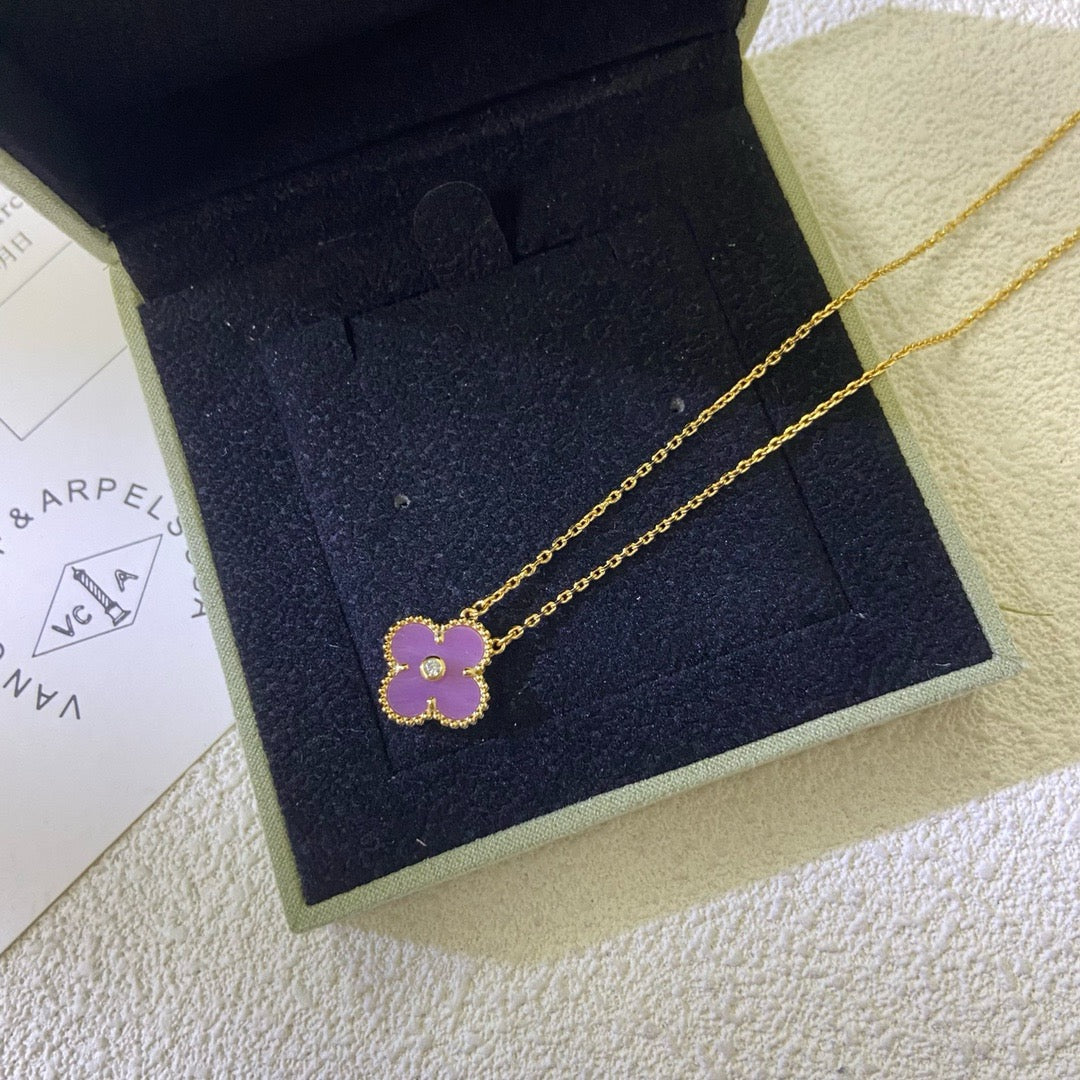 [Elowen Jewels]CLOVER 15MM DIAMOND  PURPLE VIOLET NECKLACE