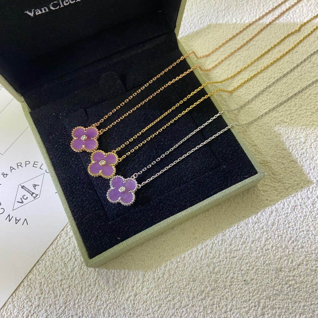 [Elowen Jewels]CLOVER 15MM DIAMOND  PURPLE VIOLET NECKLACE