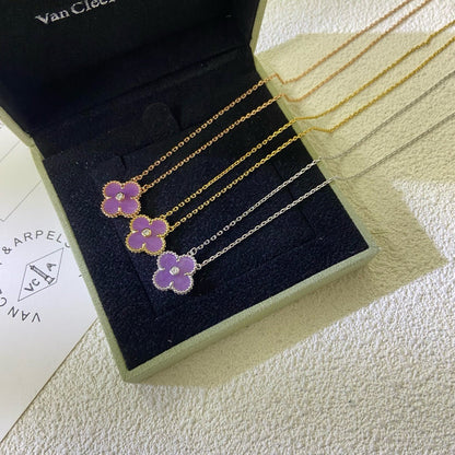 [Elowen Jewels]CLOVER 15MM DIAMOND  PURPLE VIOLET NECKLACE