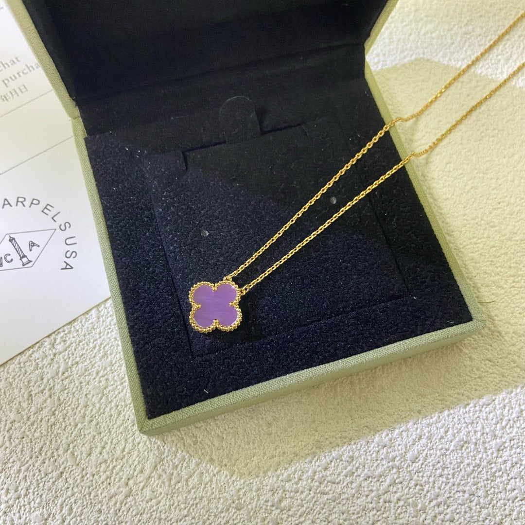 [Elowen Jewels]CLOVER 15MM  PURPLE VIOLET NECKLACE