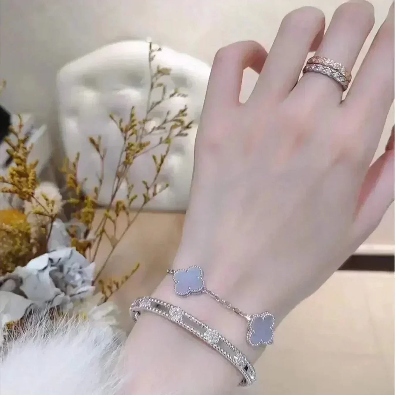 [Elowen Jewels] CLOVER 5 MOTIF PURPLE CHALCEDONY BRACELET COLLECTION