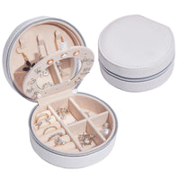 LEATHER ROUND JEWELRY BOX TRAVEL PORTABLE JEWELRY STORAGE BOX