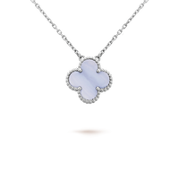 [Elowen Jewel]CLOVER 15MM BLUE CHALCEDONY NECKLACE SILVER
