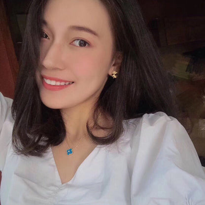 [Elowen Jewels]CLOVER 15MM DIAMOND AND BLUE AGATE NECKLACE