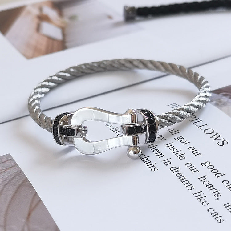 [Elowen Jewels]FORCE LARGE HORSESHOE BLACK DIAMOND BRACELET SILVER