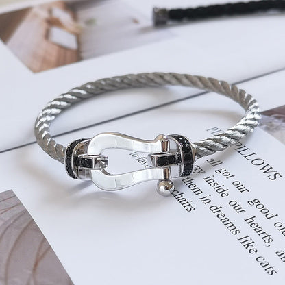 [Elowen Jewels]FORCE LARGE HORSESHOE BLACK DIAMOND BRACELET SILVER