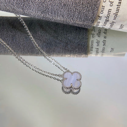 [Elowen Jewels]CLOVER 15MM BLUE CHALCEDONY NECKLACE SILVER