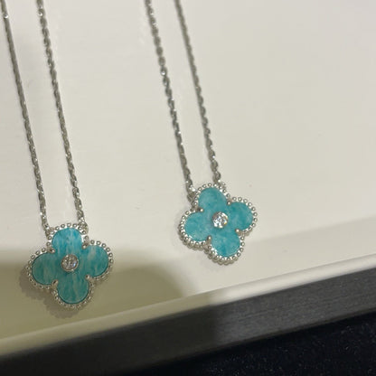 [Elowen Jewels]CLOVER 15MM DIAMOND SVRES PORCELAIN  NECKLACE SILVER