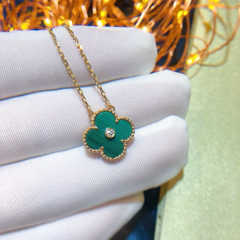 [Elowen Jewels]CLOVER 15MM DIAMOND TURQUOISE NECKLACE