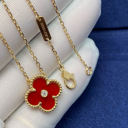 [Elowen Jewels]CLOVER 15MM DIAMOND CARNELIAN NECKLACE