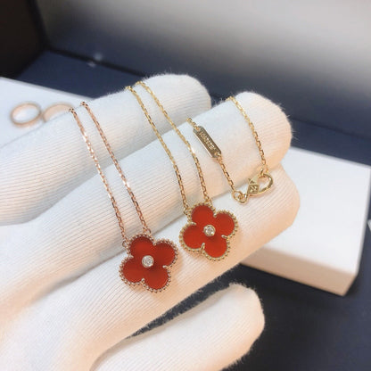 [Elowen Jewels]CLOVER 15MM DIAMOND CARNELIAN NECKLACE