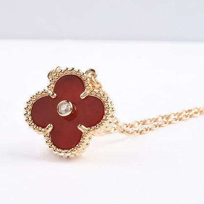 [Elowen Jewels]CLOVER 15MM DIAMOND CARNELIAN NECKLACE