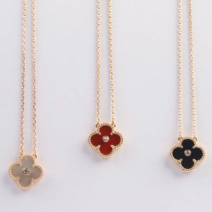 [Elowen Jewels]CLOVER 15MM DIAMOND CARNELIAN NECKLACE