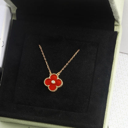 [Elowen Jewels]CLOVER 15MM DIAMOND CARNELIAN NECKLACE