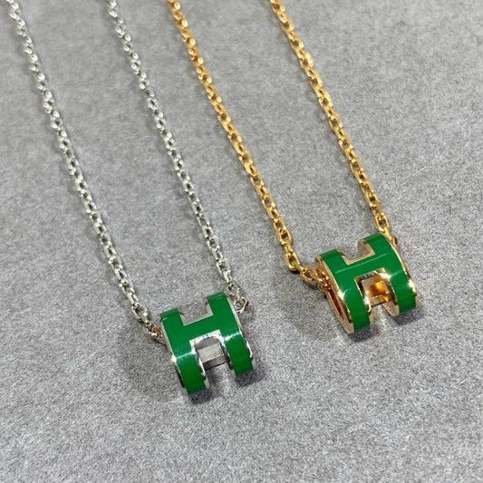 [Elowen Jewels]POP H GREEN NECKLACE SILVER AND GOLD