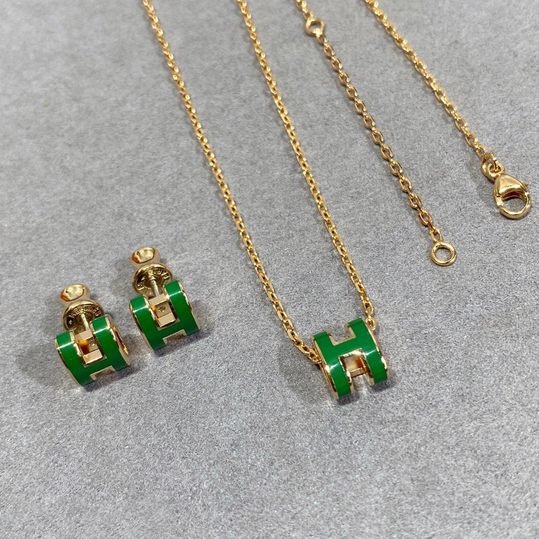 [Elowen Jewels]POP H GREEN NECKLACE SILVER AND GOLD