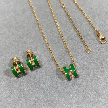[Elowen Jewels]POP H GREEN NECKLACE SILVER AND GOLD