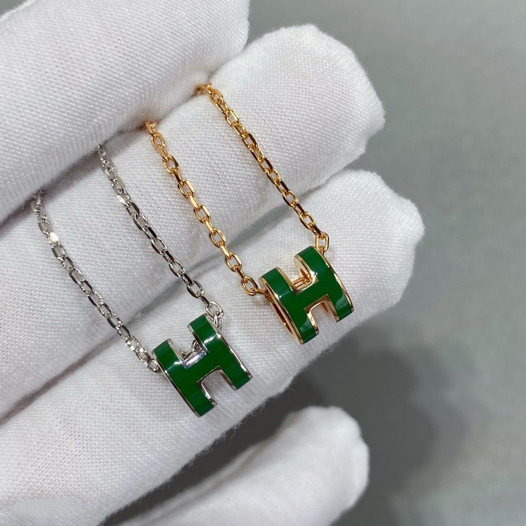 [Elowen Jewels]POP H GREEN NECKLACE SILVER AND GOLD