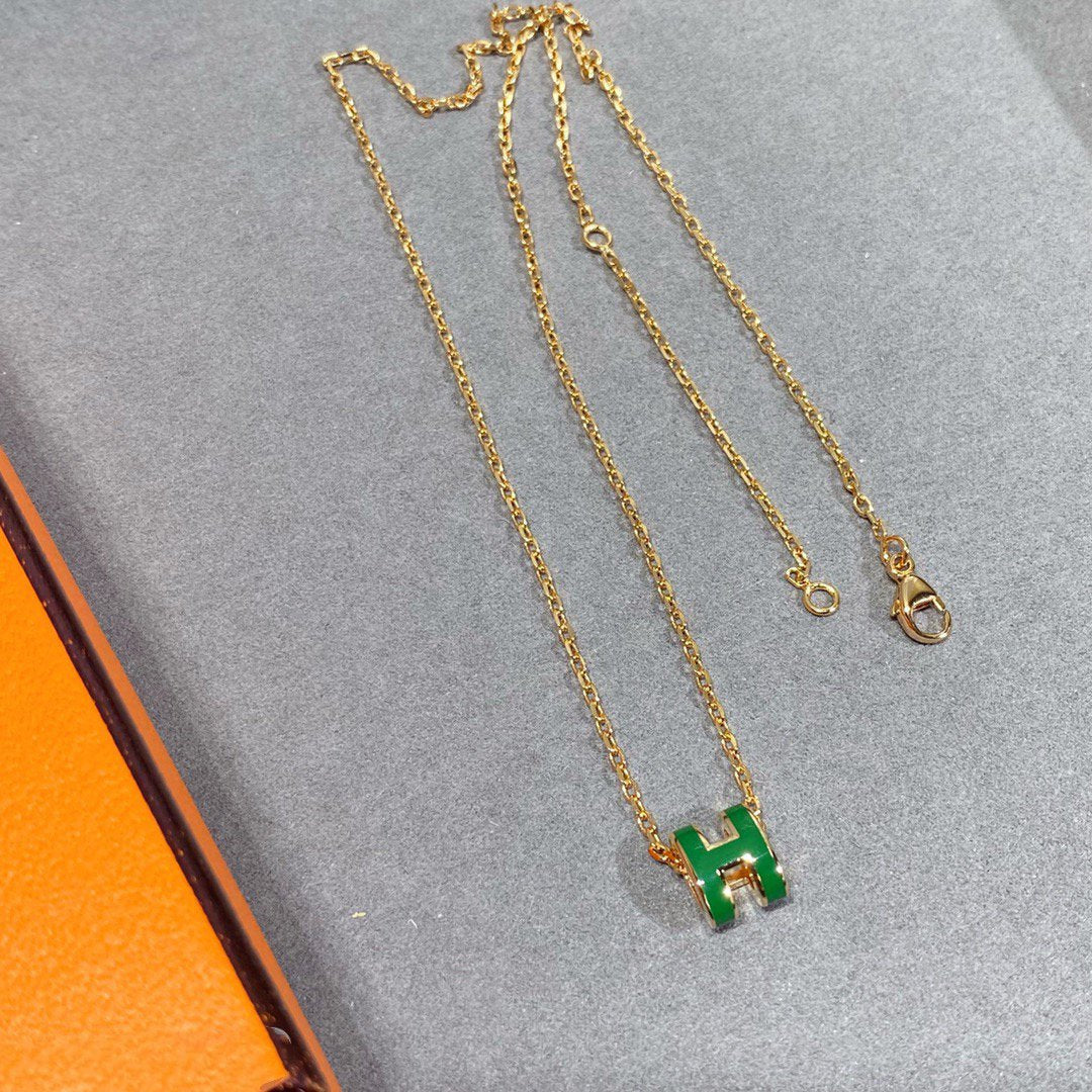 [Elowen Jewels]POP H GREEN NECKLACE SILVER AND GOLD