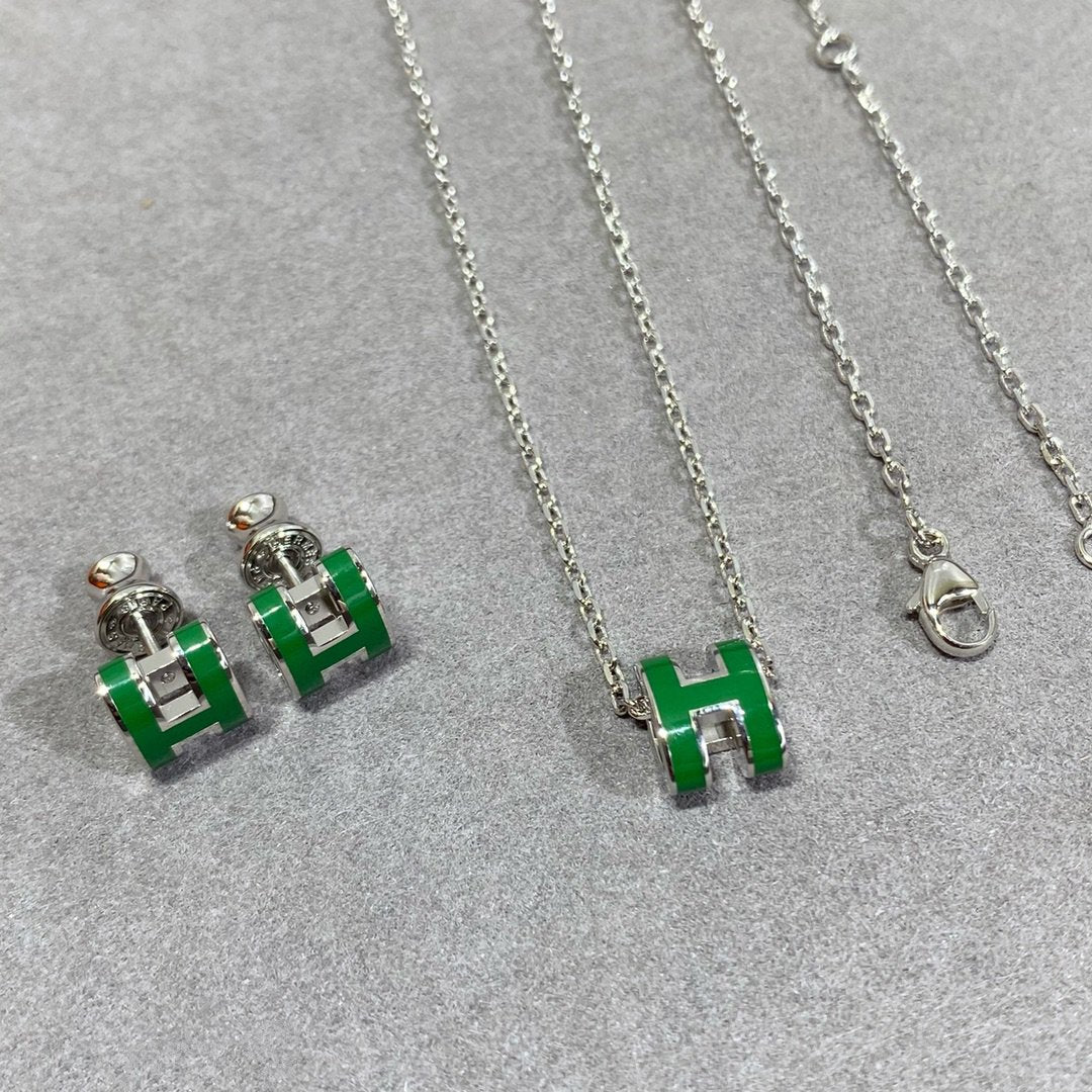 [Elowen Jewels]POP H GREEN NECKLACE SILVER AND GOLD