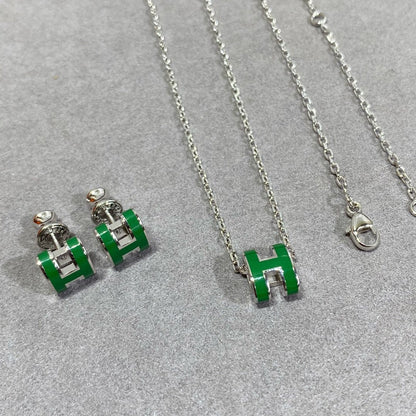 [Elowen Jewels]POP H GREEN NECKLACE SILVER AND GOLD