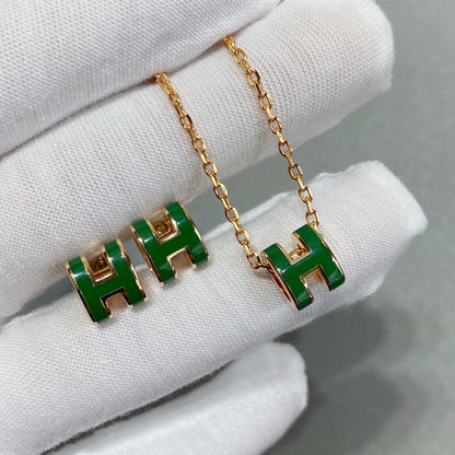 [Elowen Jewels]POP H GREEN NECKLACE SILVER AND GOLD