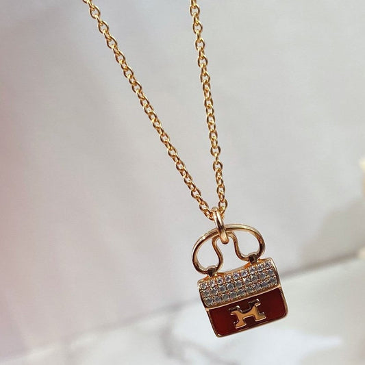 [Elowen Jewels]CONSTANCE RED PEDANT PINK GOLD NECKLACE