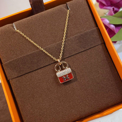 [Elowen Jewels]CONSTANCE RED PEDANT PINK GOLD NECKLACE
