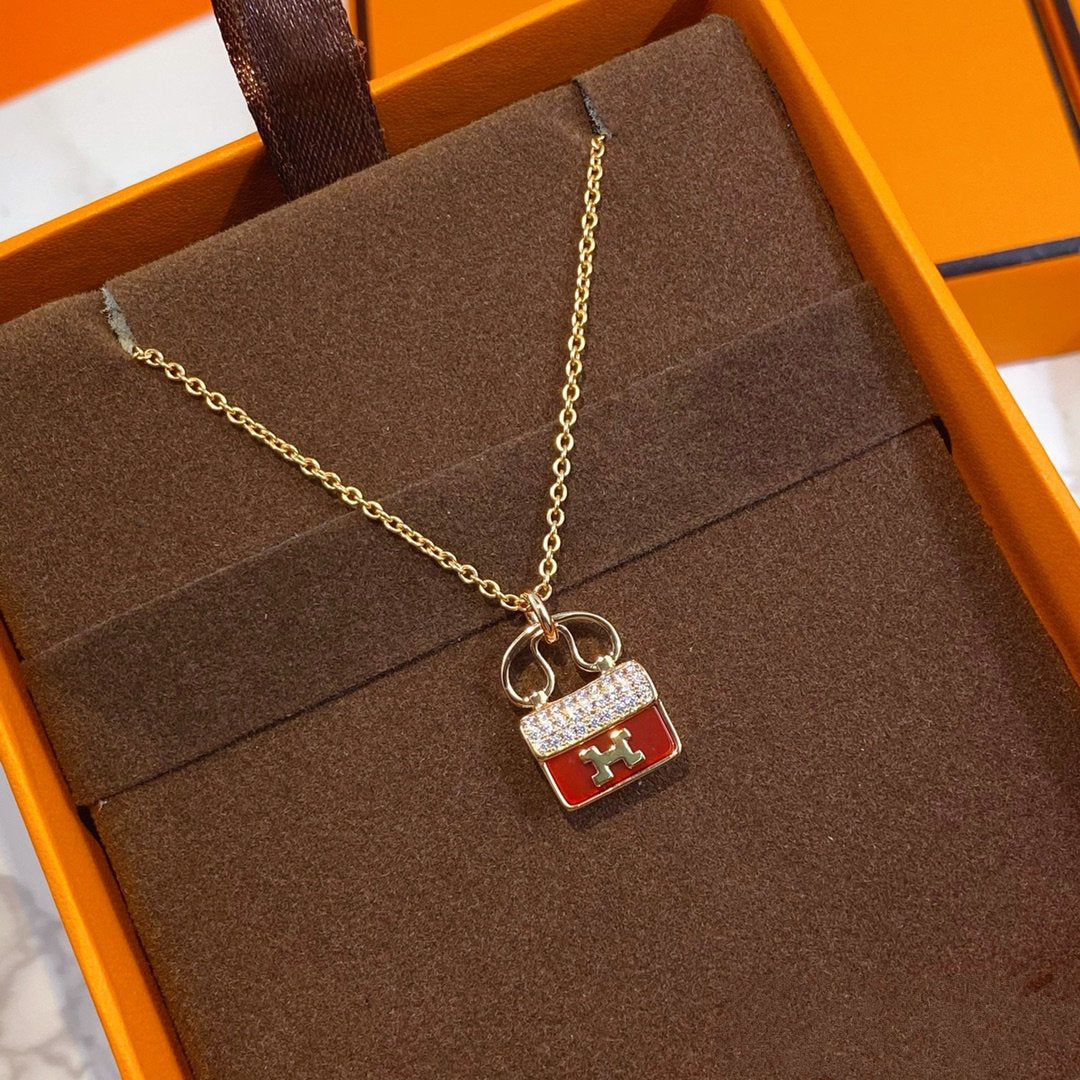 [Elowen Jewels]CONSTANCE RED PEDANT PINK GOLD NECKLACE