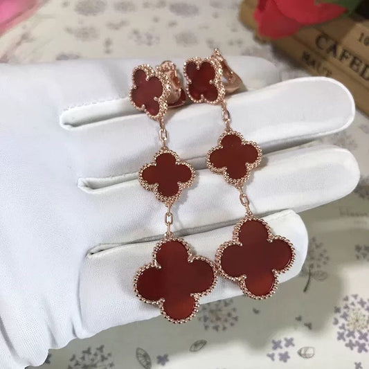 [Elowen Jewels]CLOVER 3 MOTIF CARNELIAN DROP EARRINGS