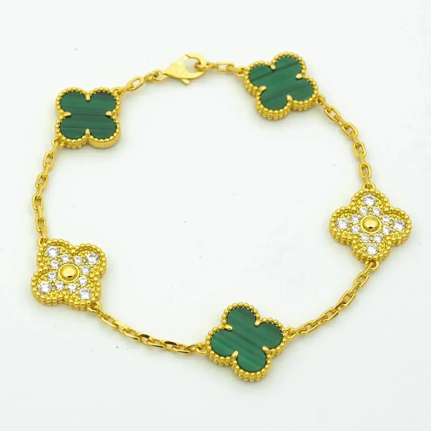 [Elowen Jewels] CLOVER 5 MOTIF MALACHITE BRACELET COLLECTION