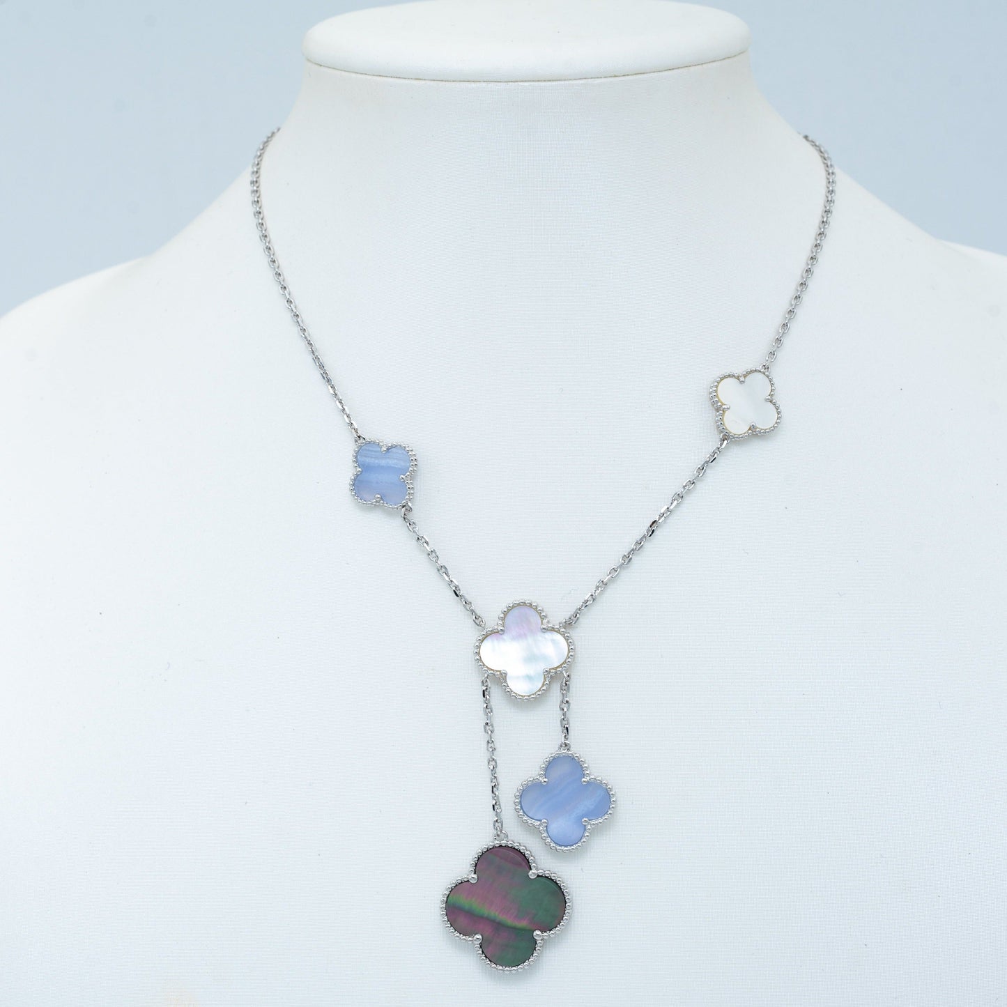 [Elowen Jewels]CLOVER MOP CHALCEDONY NECKLACE SILVER 6 MOTIF