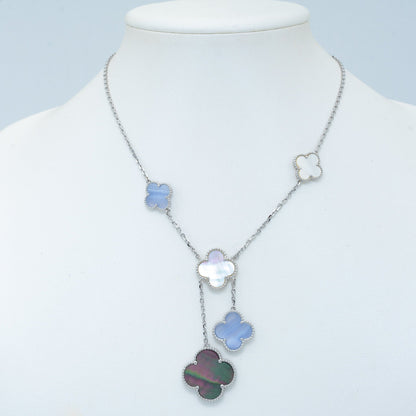 [Elowen Jewels]CLOVER MOP CHALCEDONY NECKLACE SILVER 6 MOTIF