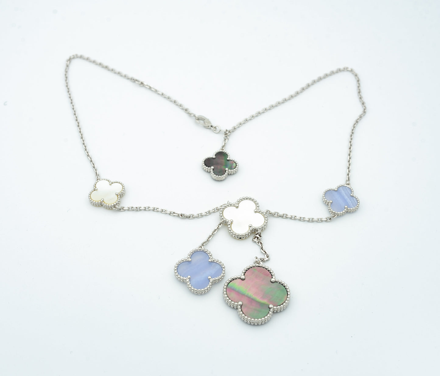 [Elowen Jewels]CLOVER MOP CHALCEDONY NECKLACE SILVER 6 MOTIF