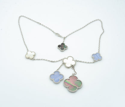 [Elowen Jewels]CLOVER MOP CHALCEDONY NECKLACE SILVER 6 MOTIF