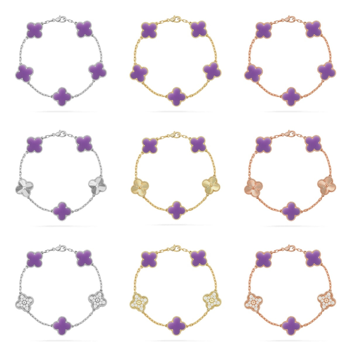 [Elowen Jewels] CLOVER 5 MOTIF VIOLET BRACELET COLLECTION