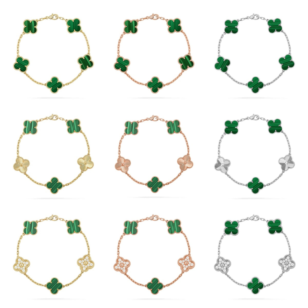 [Elowen Jewels] CLOVER 5 MOTIF MALACHITE BRACELET COLLECTION