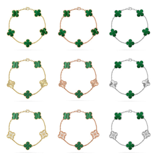 [Elowen Jewels] CLOVER 5 MOTIF MALACHITE BRACELET COLLECTION