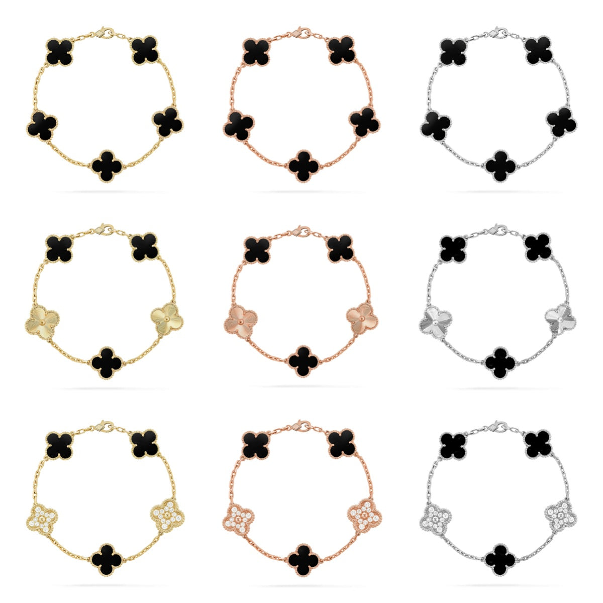 [Elowen Jewels] CLOVER 5 MOTIF ONYXS BRACELET COLLECTION