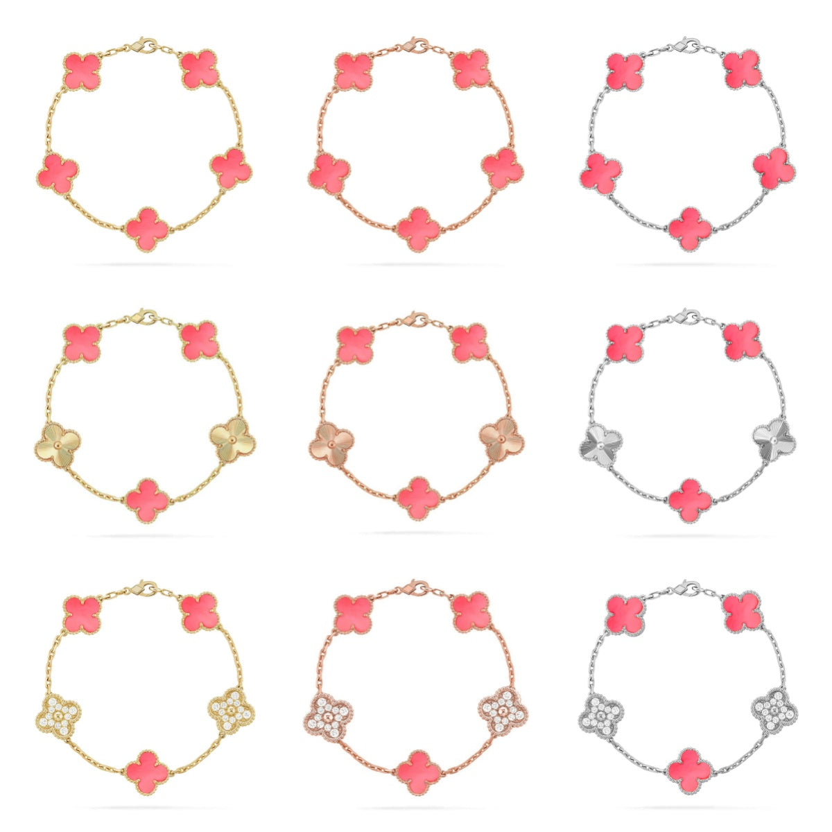 [Elowen Jewels] CLOVER 5 MOTIFS  PINK MOP BRACELET COLLECTION