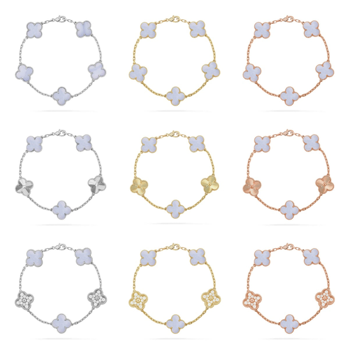 [Elowen Jewels] CLOVER 5 MOTIF PURPLE CHALCEDONY BRACELET COLLECTION