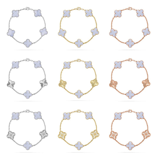 [Elowen Jewels] CLOVER 5 MOTIF PURPLE CHALCEDONY BRACELET COLLECTION