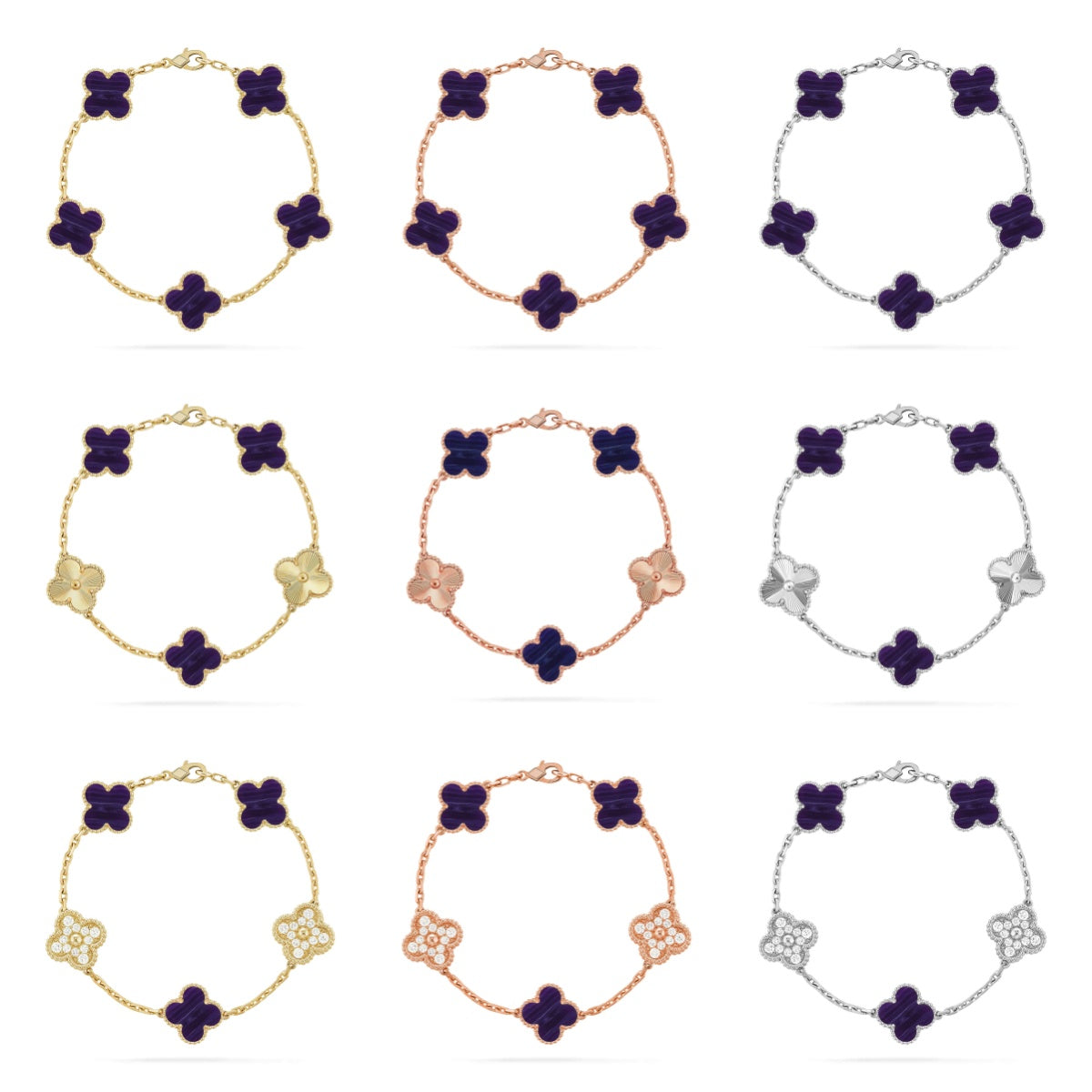 [Elowen Jewels]CLOVER 5 MOTIF PURPLE STRIPES BRACELET COLLECTION